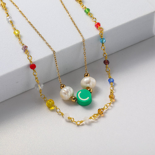 multi color pendant gold plate stainless steel necklace for wedding