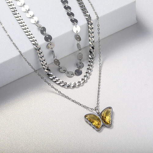 yellow crystal pendant stainless steel necklace for wedding