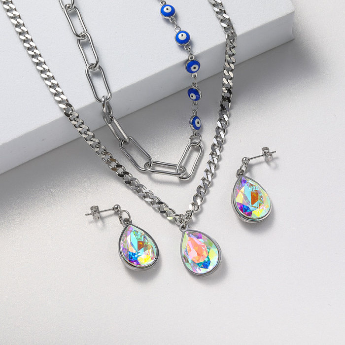 crystal earring and necklace pendant jewelry set for women