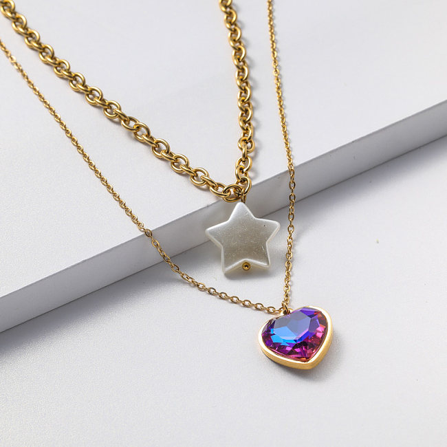 crystal heart shape stainless steel necklace for wedding