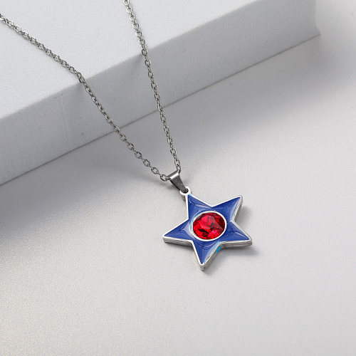 blue star metal pendant plate stainless steel necklace