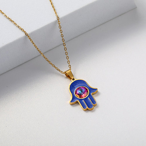 blue metal pendant gold plate stainless steel necklace