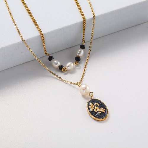 women stainless steel pearl pendant necklace