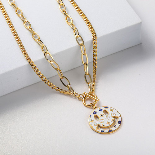 white pendant gold plate stainless steel necklace