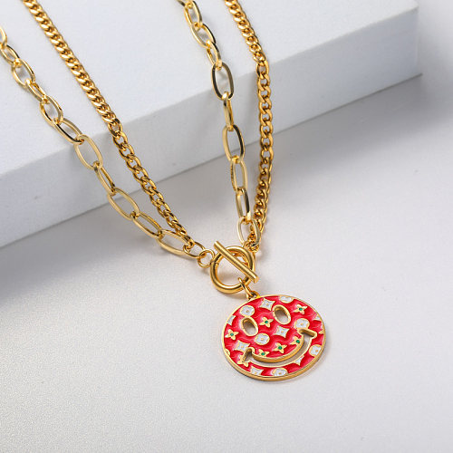 red pendant gold plate stainless steel necklace for girl