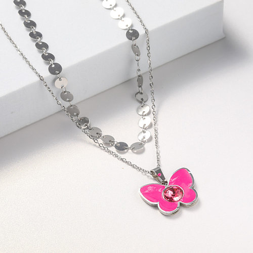 butterfly pendant stainless steel necklace for party