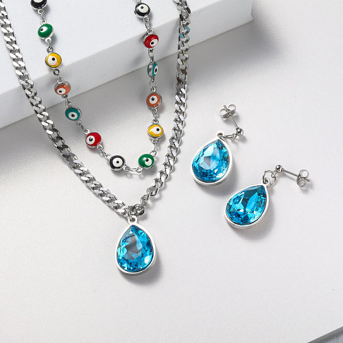 conjunto de jóias de cristal azul para mulheres