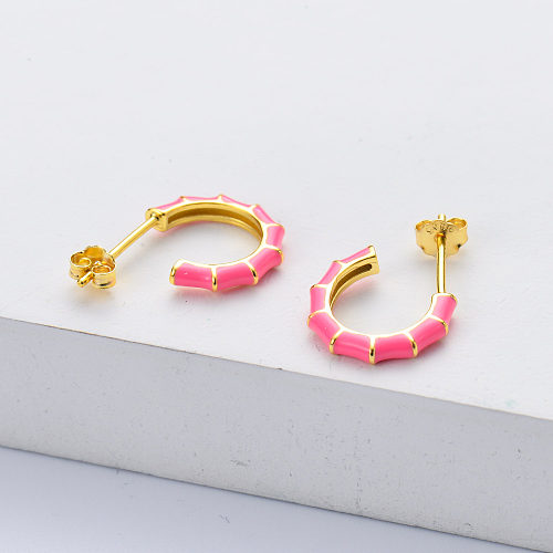 colorful pink enamel earring hoop 925 sterling silver cuff earrings