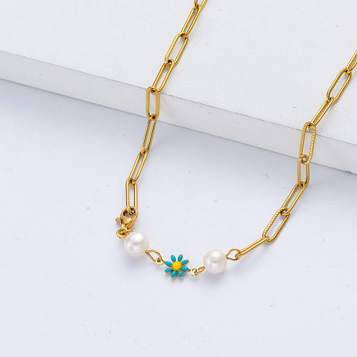 قلادة زهور الأقحوان الجميلة مطلية بالذهب مجوهرات نسائية
