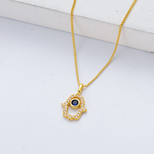 hot selling sterling silver hasma hand charm gold plated necklace