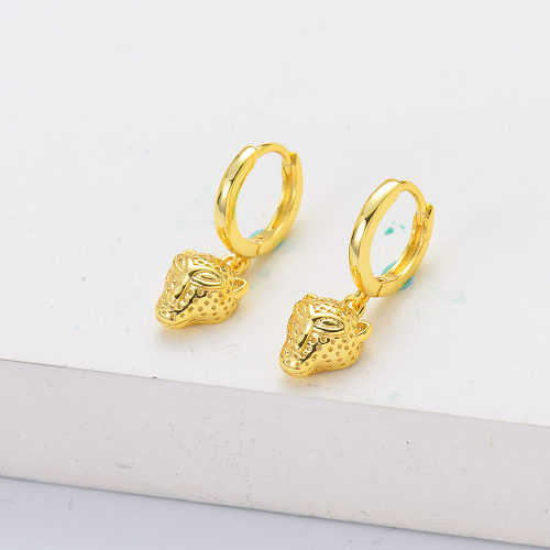 fashion 18k gold plated  hoop earrings with leopard head charm jewelry
