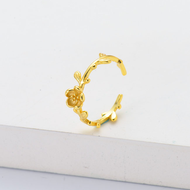 خاتم زواج من الفضة الإسترليني مطلية بالذهب اللذيذ قابل للتعديل
