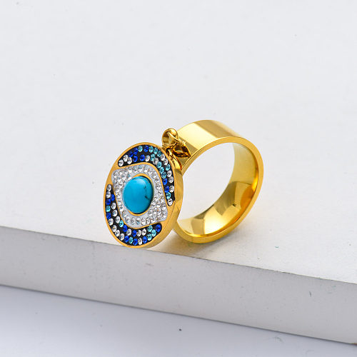 Não manchar aço inoxidável banhado a ouro azul olhos maus anéis jóias de moda turca