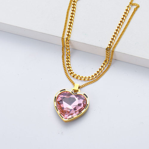 collier pendentif en acier inoxydable cristal brillant en forme de coeur pour fille