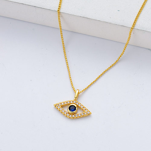 fashion gold plated evil eye pendant sterling silver necklace