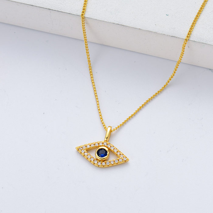 fashion gold plated evil eye pendant sterling silver necklace
