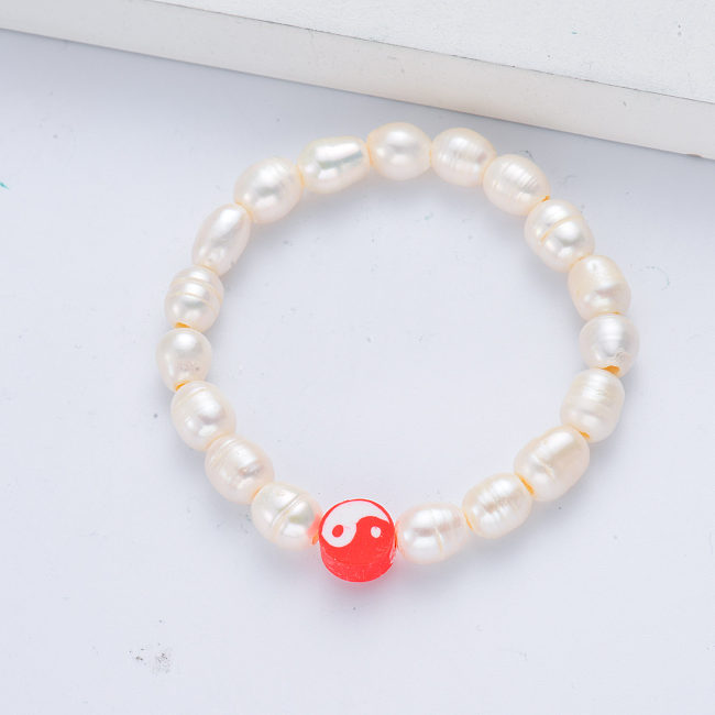 white pearl with red pendant bracelet for women