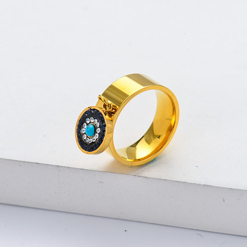 Anéis de olhos maus de cristal de aço de titânio banhado a ouro 316L para mulheres