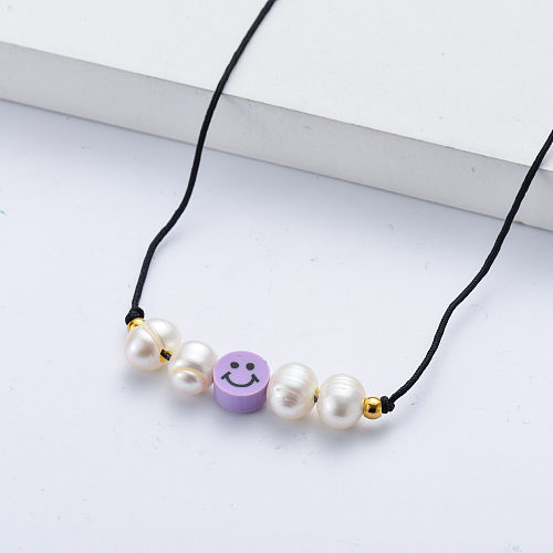 charme violet de mode avec collier de chaîne de corde de perles de perles d'eau douce