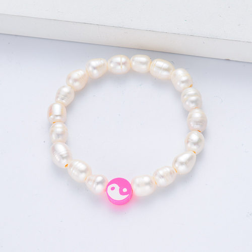 pingente rosa pérola branca com pulseira para menina