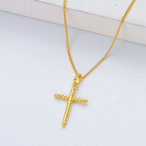 wholesale gold plated cross sterling silver necklace for women