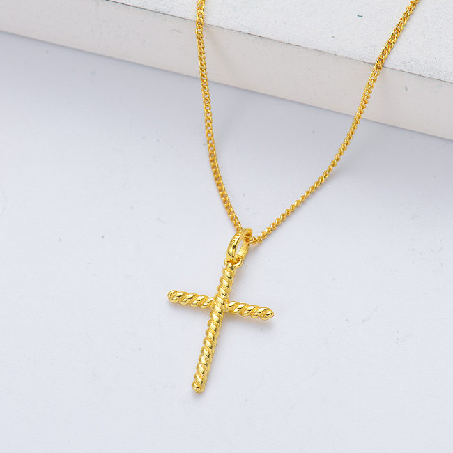 Großhandel vergoldete Kreuz Sterling Silber Halskette für Frauen