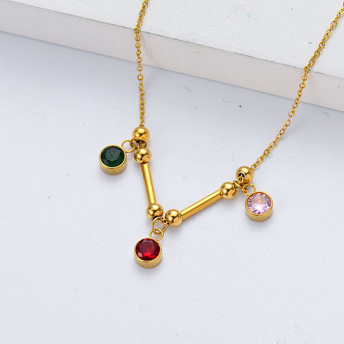 stainless steel gold plate necklace with crystal pendant for wedding