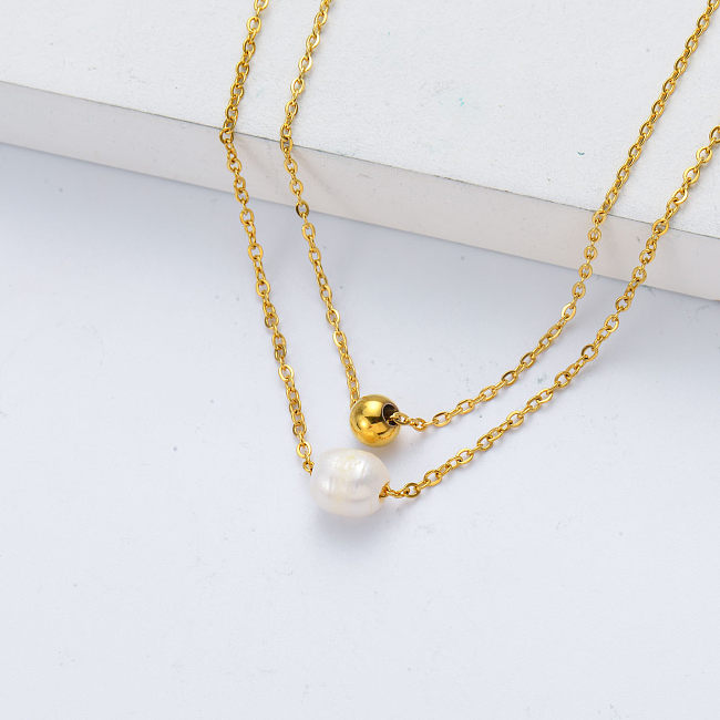 ball and pearl pendant stainless steel necklace for party