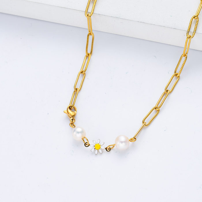 high quality 316l stainless steel gold plated daisy flower necklace