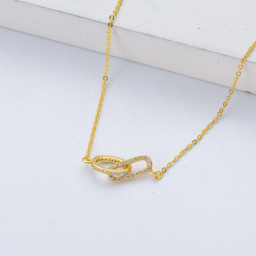 wholesale gold plated 925 sterling silver round charm with zirconia necklace