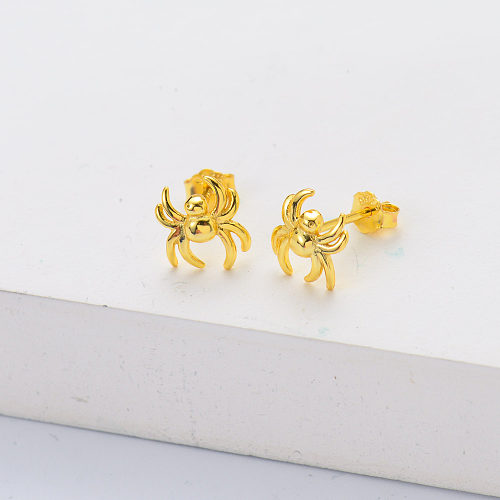 Unique Gold Plated Spider S925 Silver Stud Earring