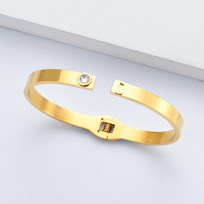 bracelet en acier inoxydable plaqué or avec cristal pour mariage