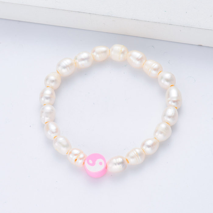 pink pendant white pearl with bracelet for women