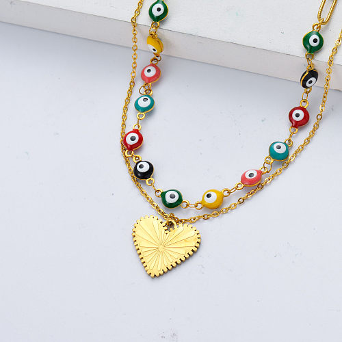 heart shape metal pendant eye stainless steel necklace for girl