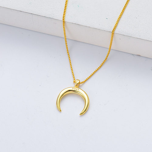 vente en gros collier pendentif lune en argent sterling plaqué or