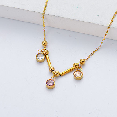 crystal stainless steel gold plate necklace for wedding