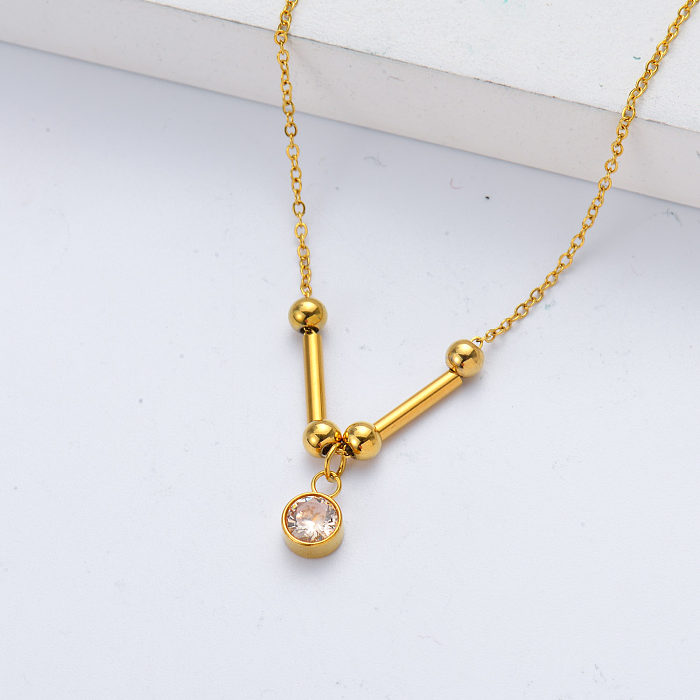 gold plate stainless steel necklace with crystal pendant