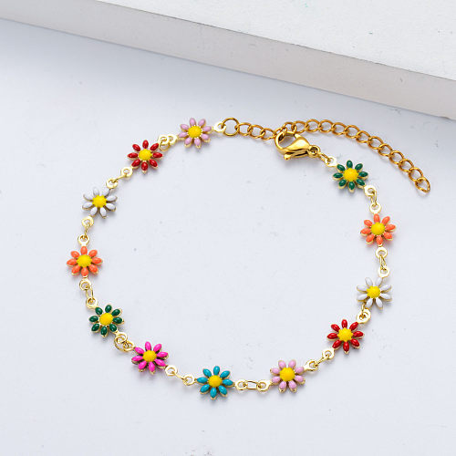 multi color pendant chain stainless steel bracelet in gold plate for wedding