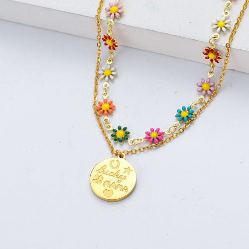 multi color pendant and coin stainless steel necklace for girl