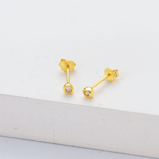 Minimalistische 18 Karat vergoldete runde Damen-Ohrstecker aus 925er Sterlingsilber