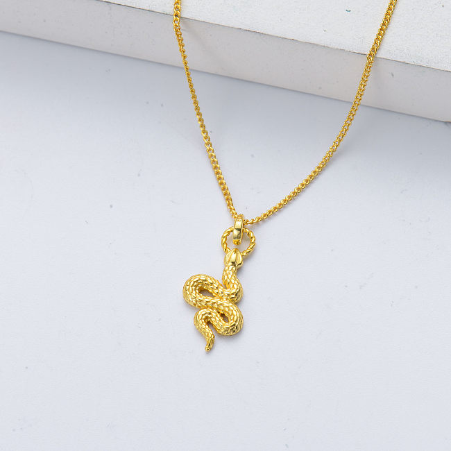 fashion 14k gold plated snake pendant necklace sterling silver jewelry