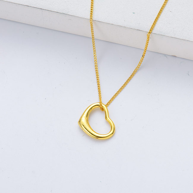 classic gold plated hollow heart charm sterling silver necklace
