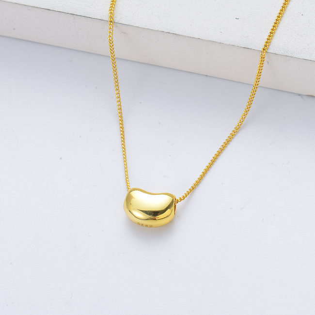 pingente de feijão banhado a ouro personalizado colar de prata esterlina para mulheres