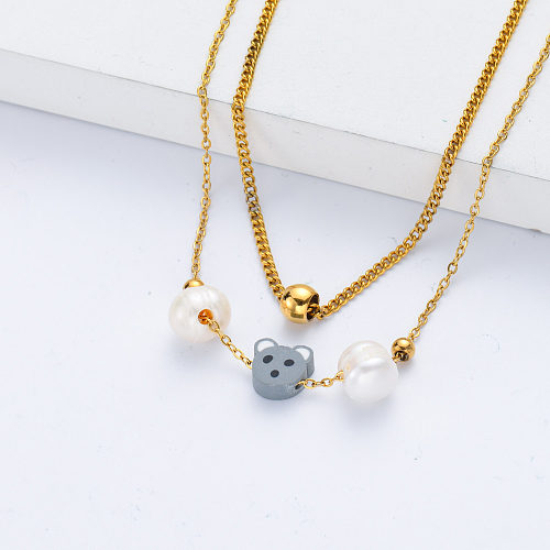 Mode-Koala-Charme-Titan-Stahl-Anti-Allergie-geschichtete Halskette für Geschenk