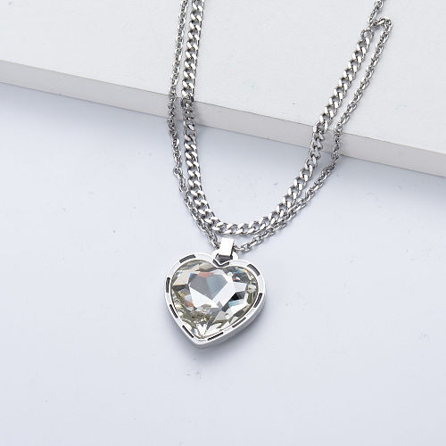 silver heart shape pendant stainless steel necklace silver for wedding