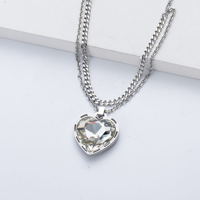 colgante de plata en forma de corazón collar de acero inoxidable plata para boda