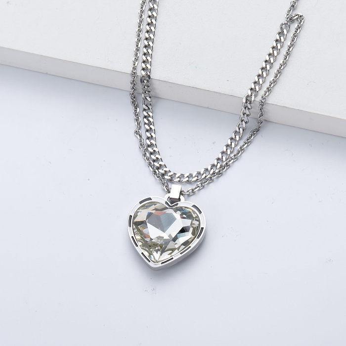 colgante de plata en forma de corazón collar de acero inoxidable plata para boda
