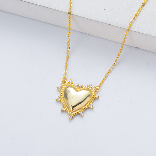 vente en gros pendentif coeur plaqué or avec collier en argent sterling zircone
