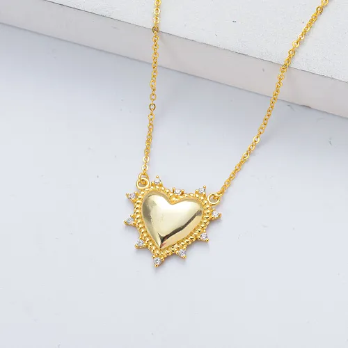 wholesale gold plated heart pendant with zirconia sterling silver necklace