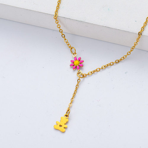 bear pendant gold plate stainless steel necklace for wedding